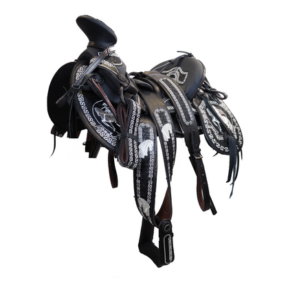 Montura Bordada Cola De Pato Negra HW819